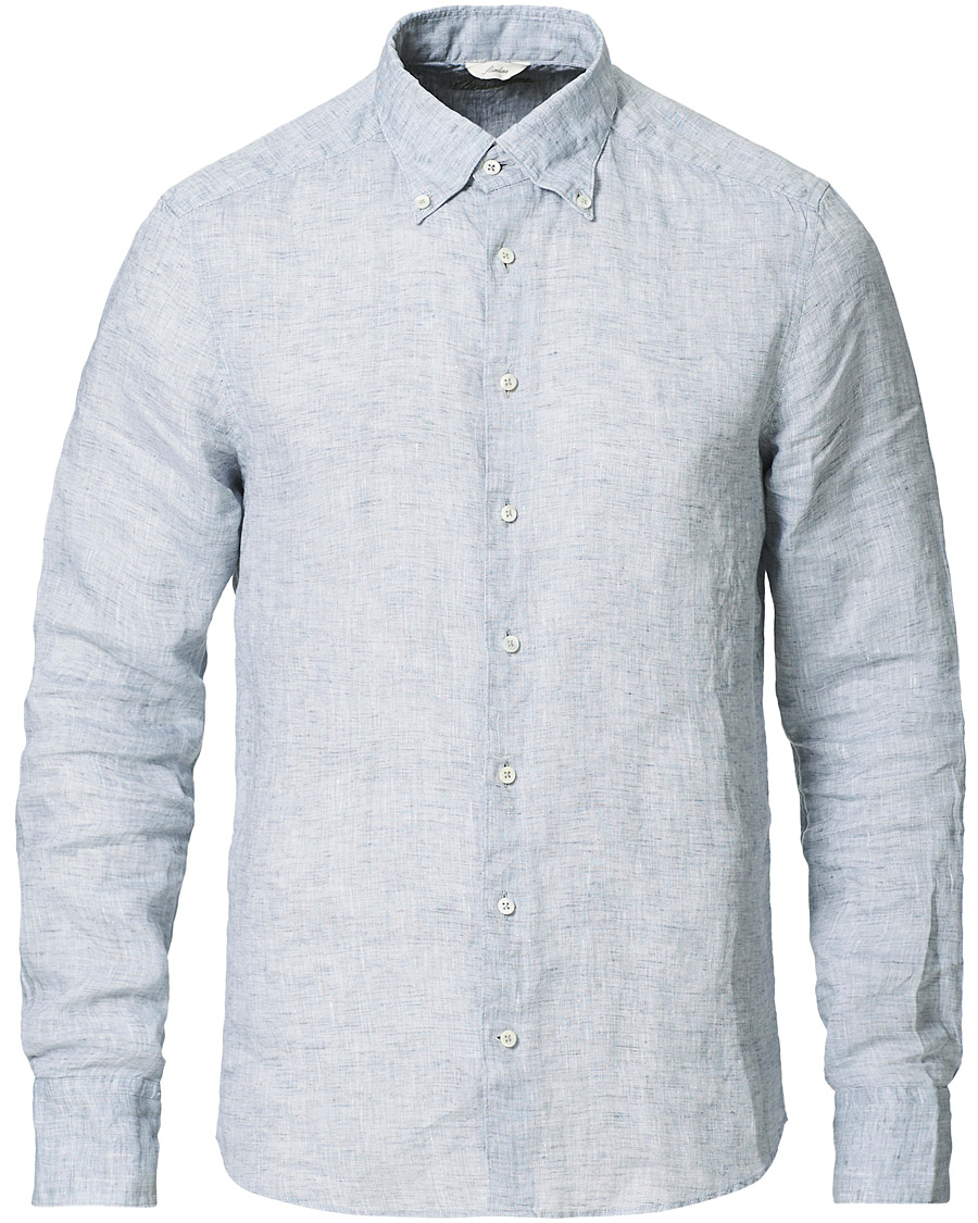 Herren | Hemden | Stenströms | Slimline Button Down Linen Shirt Light Grey