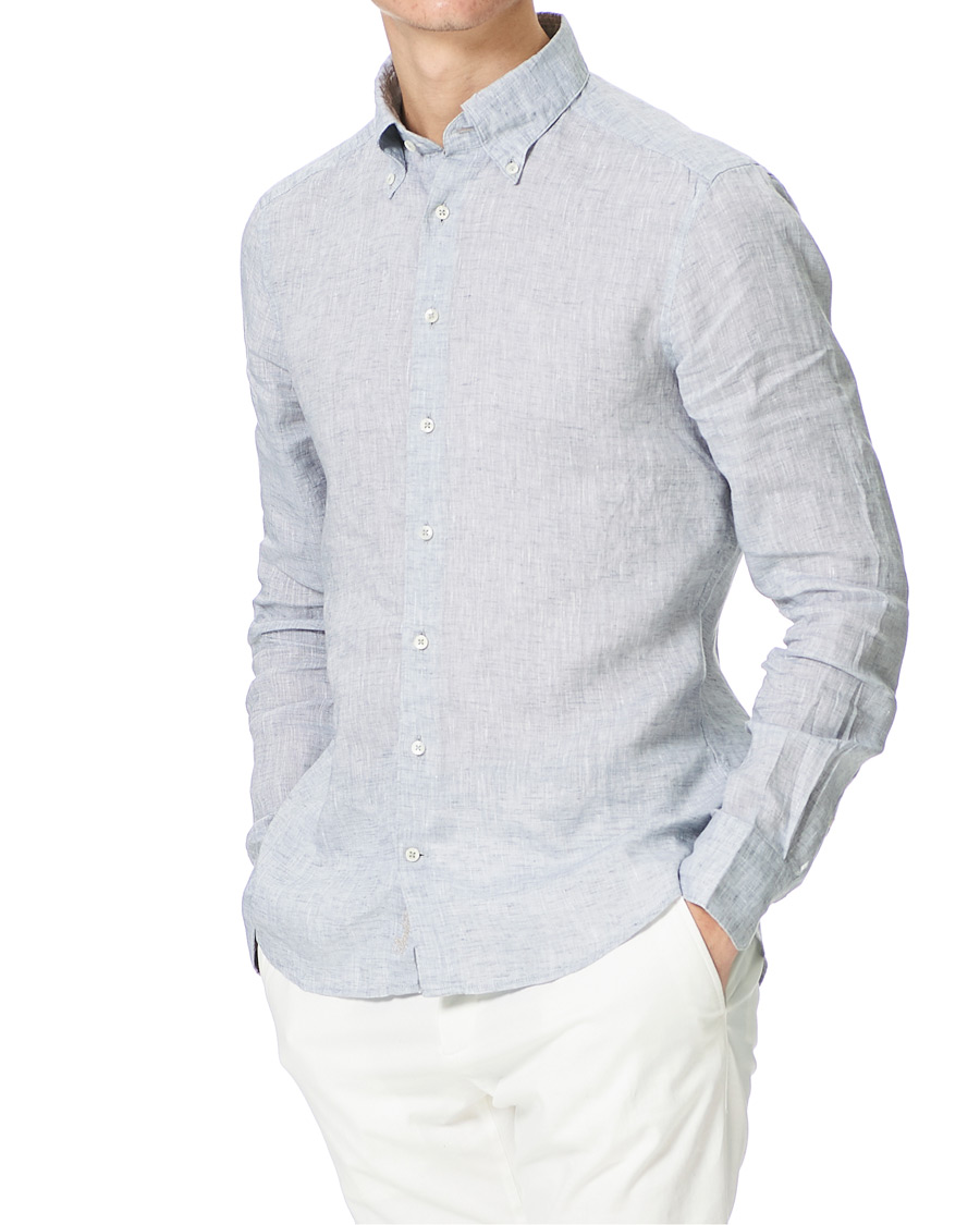 Herren | Hemden | Stenströms | Slimline Button Down Linen Shirt Light Grey