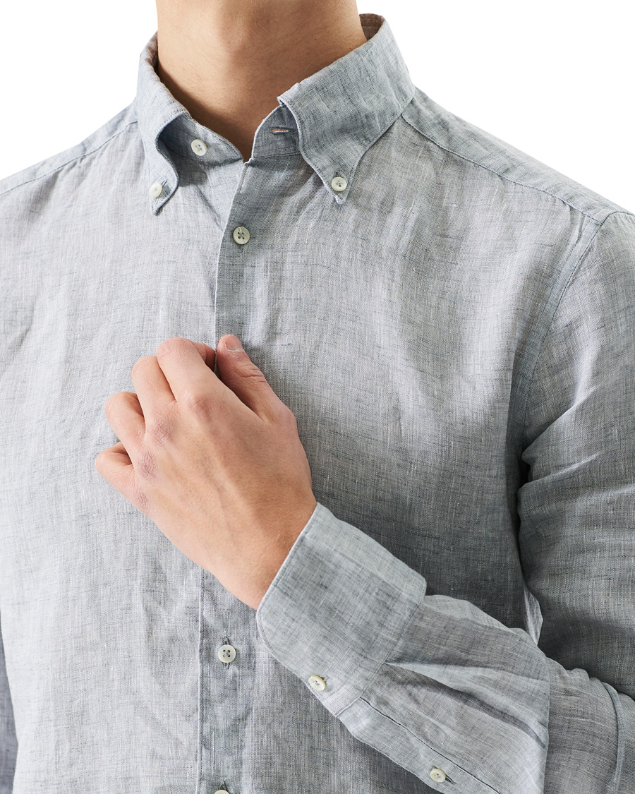 Herren | Hemden | Stenströms | Slimline Button Down Linen Shirt Light Grey