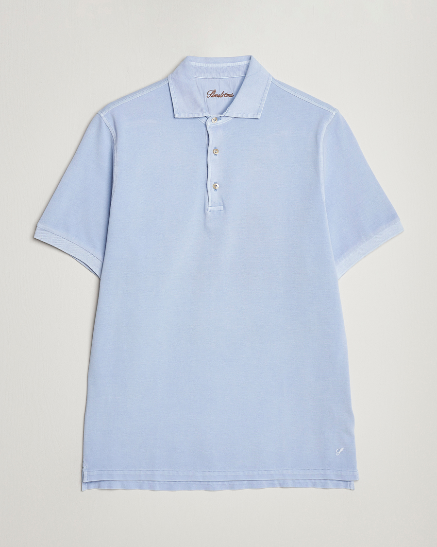 Herren | Poloshirts | Stenströms | Pigment Dyed Cotton Polo Shirt Light Blue