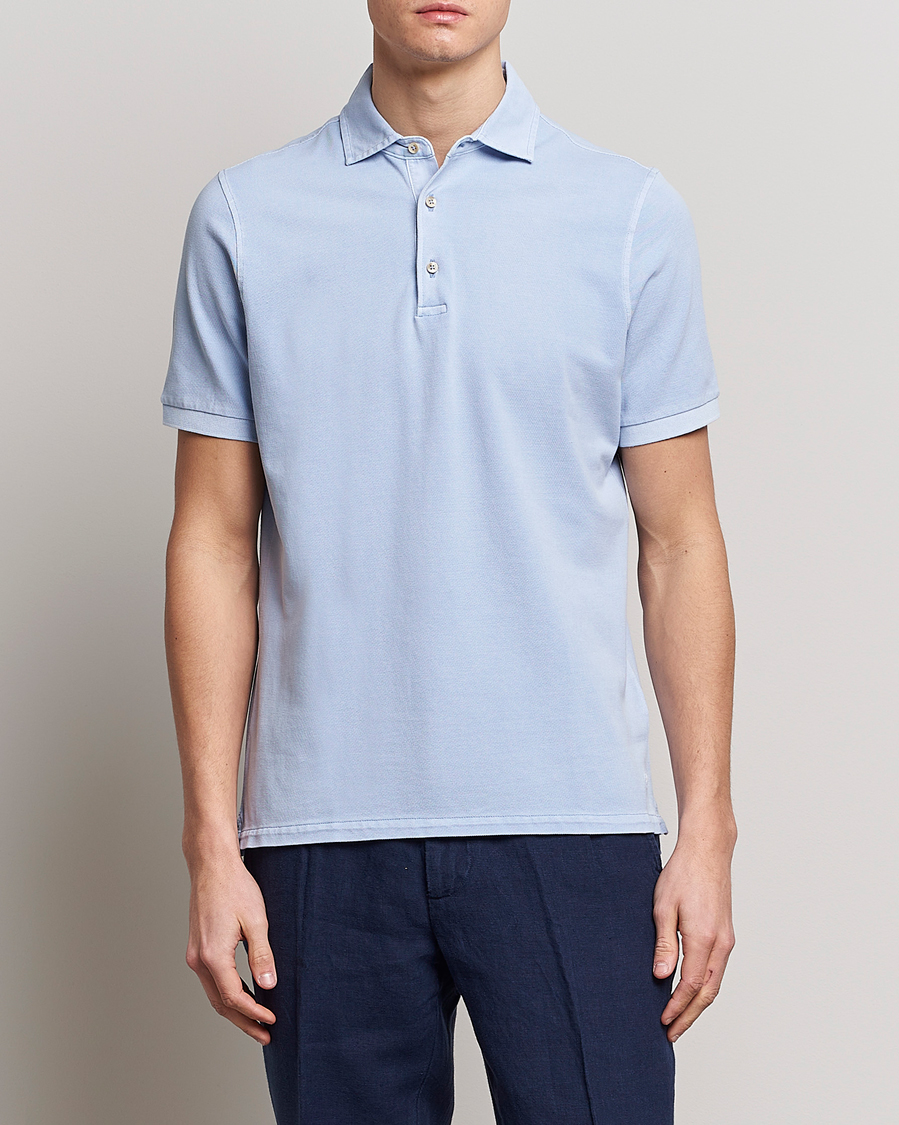 Herren | Poloshirts | Stenströms | Pigment Dyed Cotton Polo Shirt Light Blue