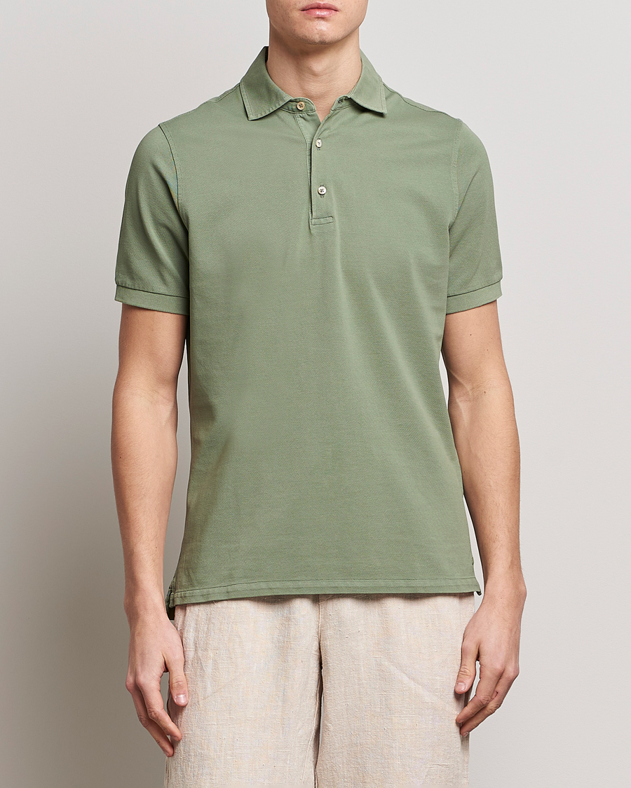 Herren | Poloshirts | Stenströms | Pigment Dyed Cotton Polo Shirt Green