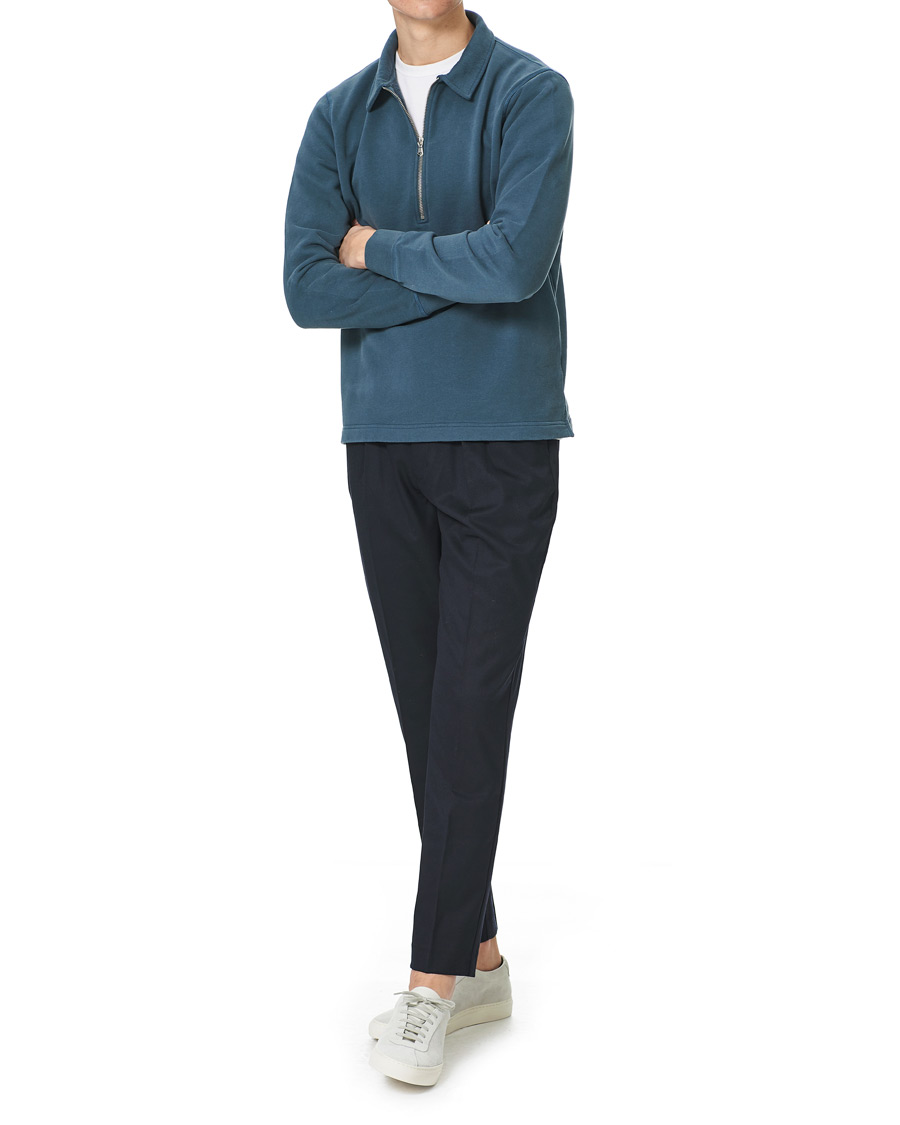 Herren | Pullover | Sunspel | Zip Polo Sweatshirt Dark Petrol