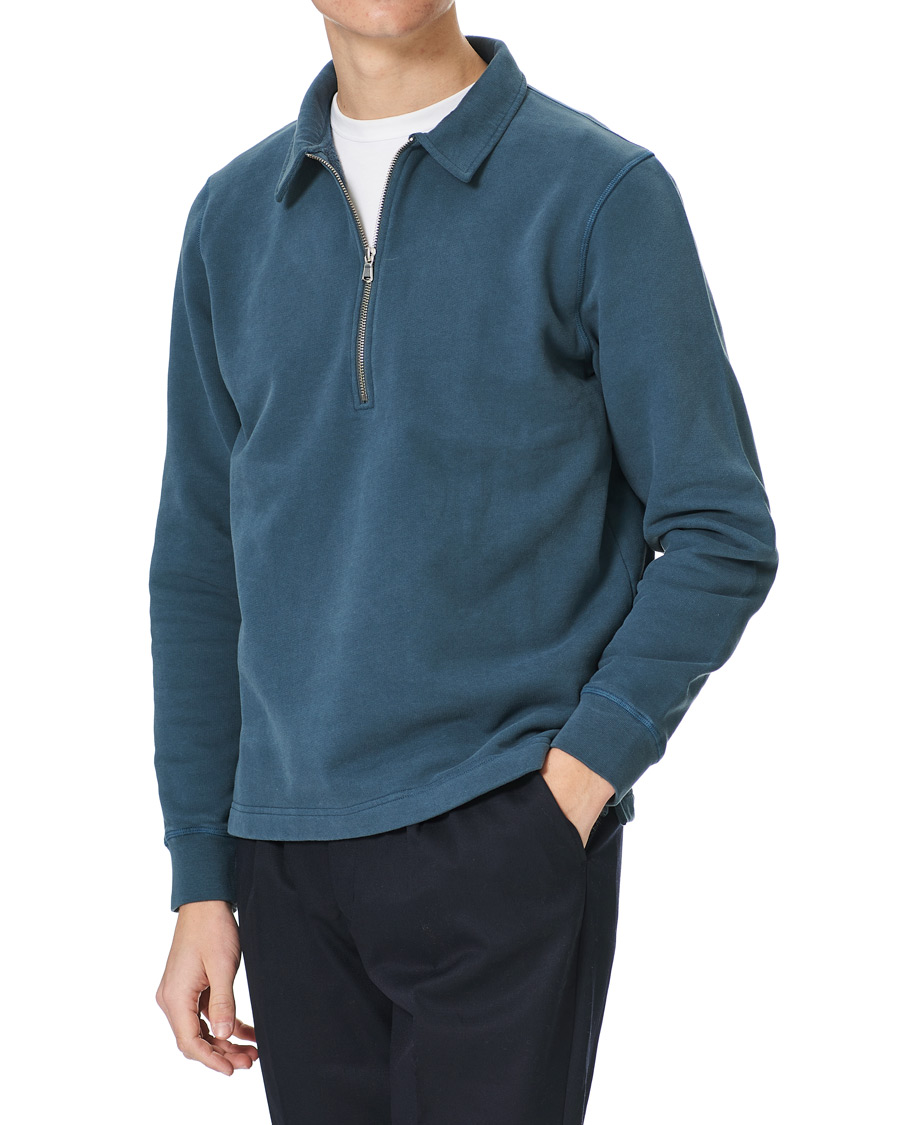 Herren | Pullover | Sunspel | Zip Polo Sweatshirt Dark Petrol