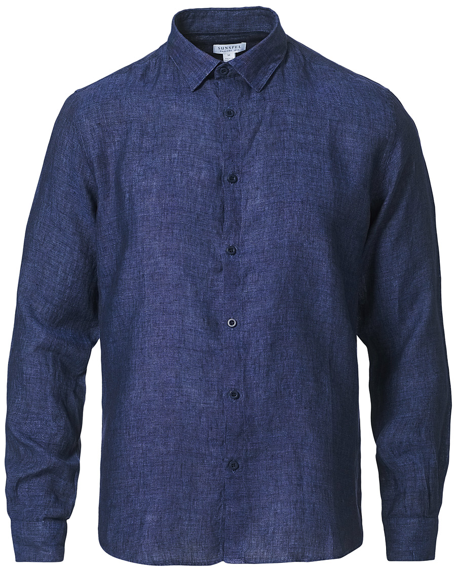Herren | Hemden | Sunspel | Linen Casual Shirt Navy Melange