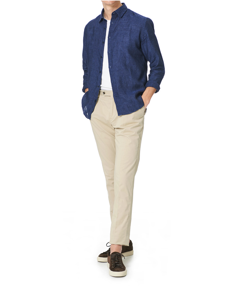 Herren | Hemden | Sunspel | Linen Casual Shirt Navy Melange