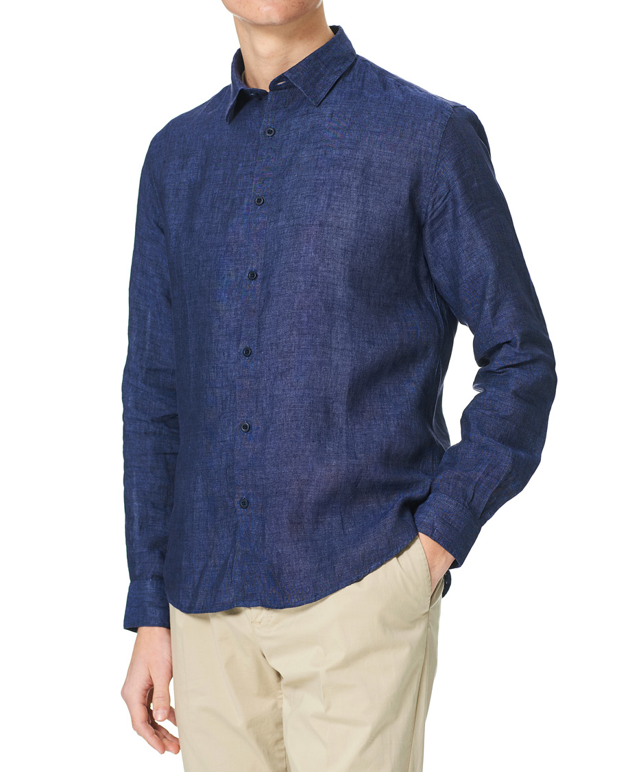 Herren | Hemden | Sunspel | Linen Casual Shirt Navy Melange