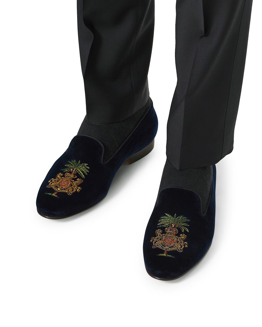 Herren | Ralph Lauren Purple Label Alonso Palm Crest Slippers Navy | Ralph Lauren Purple Label | Alonso Palm Crest Slippers Navy