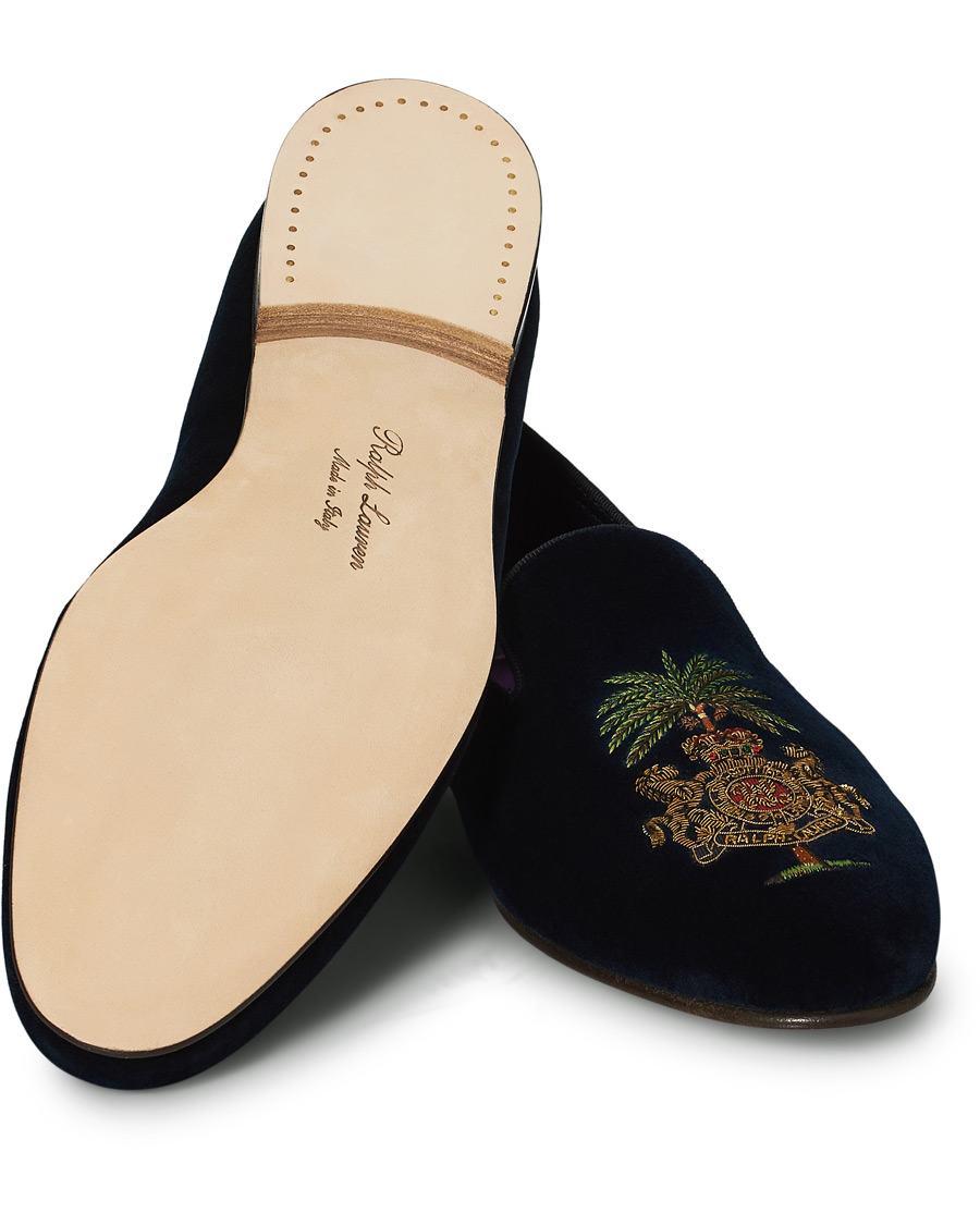 Herren | Ralph Lauren Purple Label Alonso Palm Crest Slippers Navy | Ralph Lauren Purple Label | Alonso Palm Crest Slippers Navy