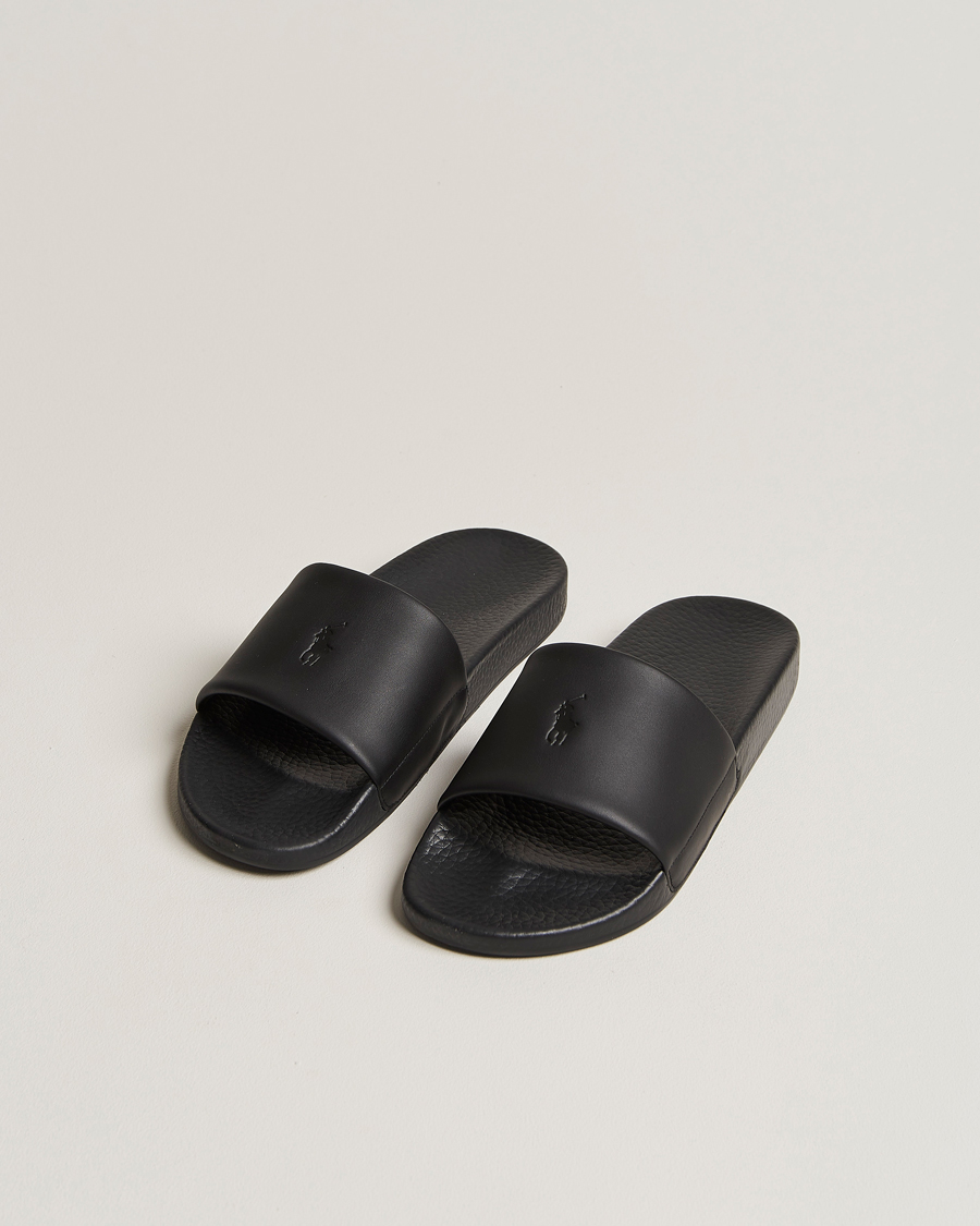 Herren | Polo Ralph Lauren Leather Logo Slides Black | Polo Ralph Lauren | Leather Logo Slides Black