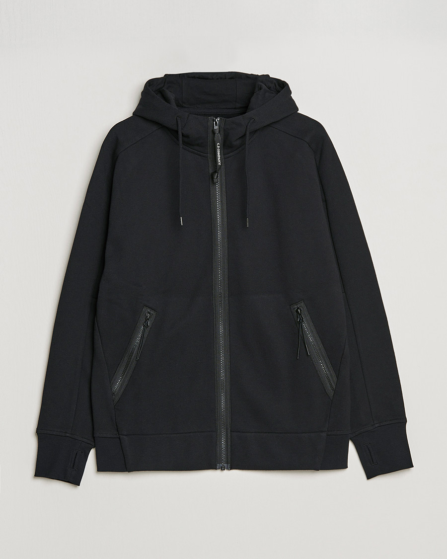 Herren | Pullover | C.P. Company | Diagonal Raised Fleece Full Zip Goggle Hoodie Black