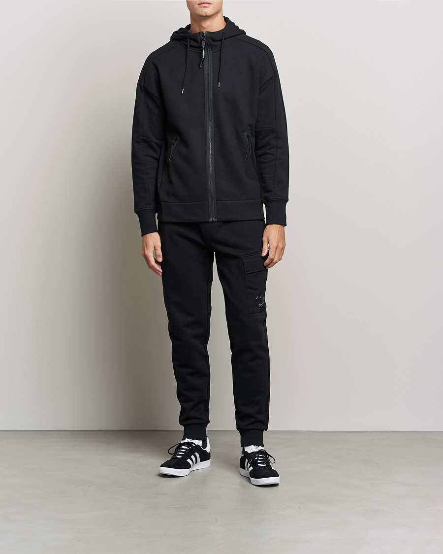 Herren | Pullover | C.P. Company | Diagonal Raised Fleece Full Zip Goggle Hoodie Black