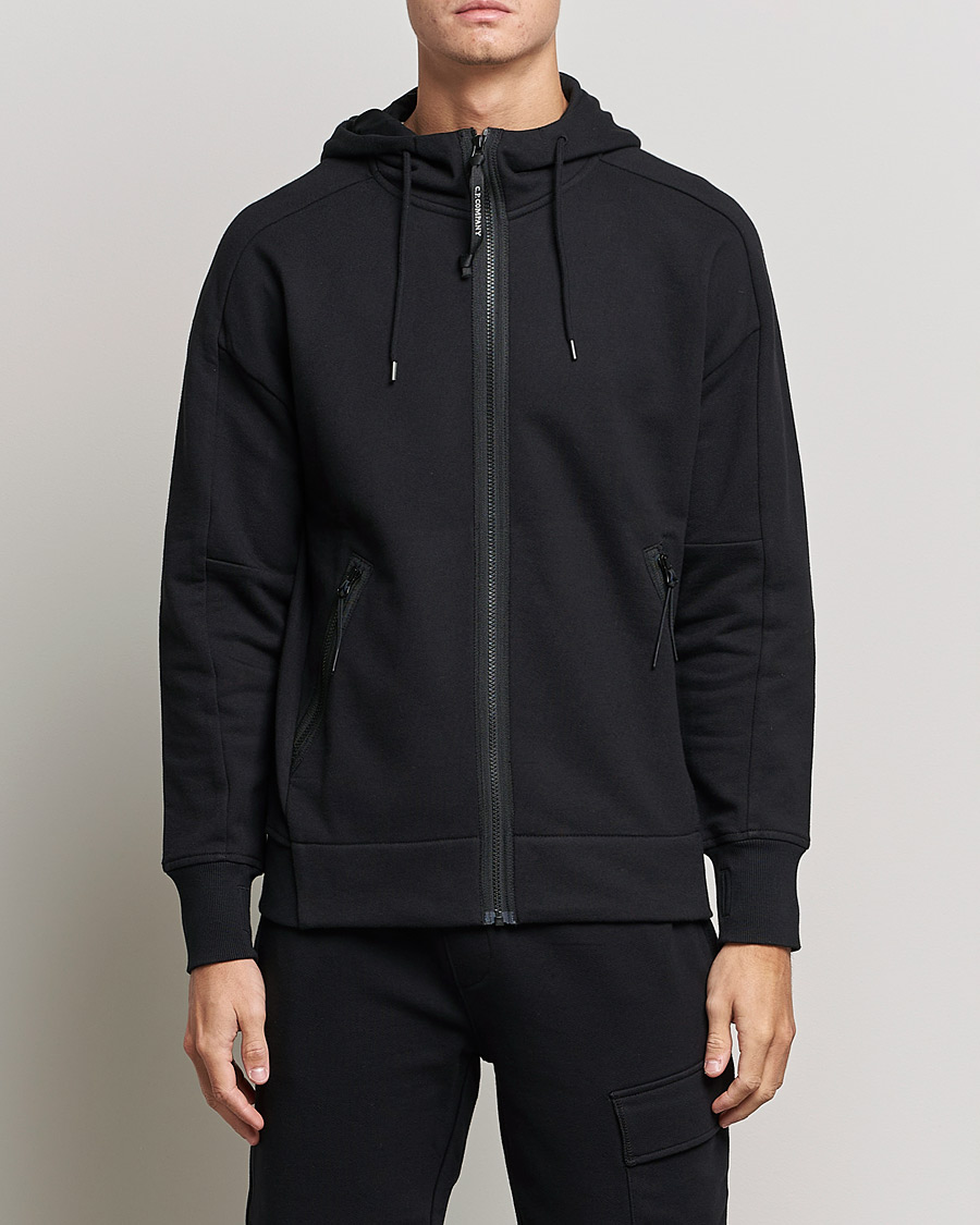 Herren | Pullover | C.P. Company | Diagonal Raised Fleece Full Zip Goggle Hoodie Black