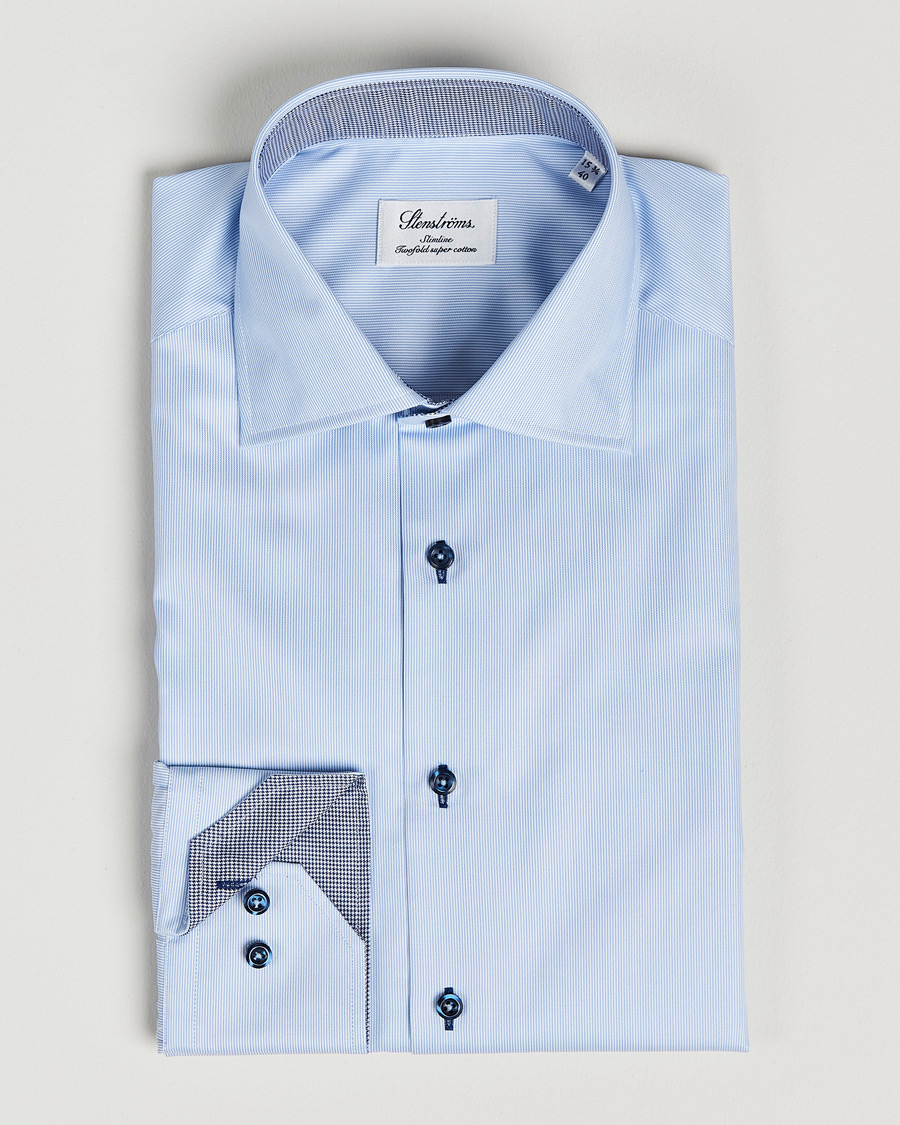 Herren | Hemden | Stenströms | Slimline Striped Contrast Shirt Light Blue