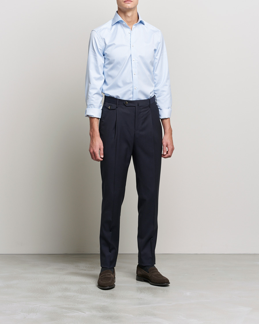 Herren | Businesshemden | Stenströms | Slimline Stripe Cut Away Shirt Light Blue