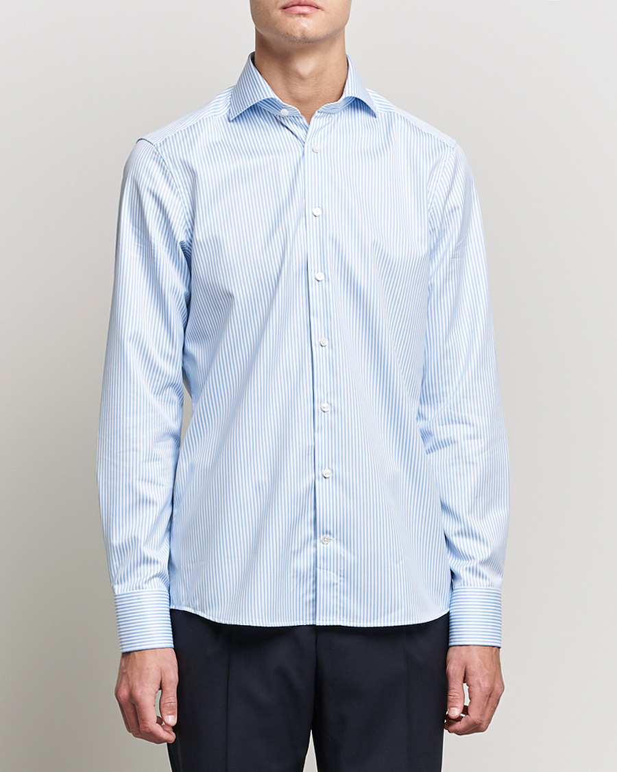 Herren |  | Stenströms | Slimline Stripe Cut Away Shirt Light Blue