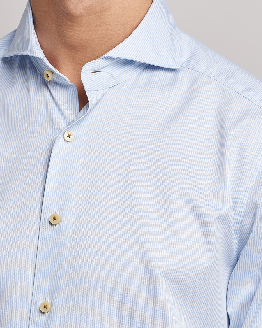 Herren | Hemden | Stenströms | Slimline Pinstriped Casual Shirt Light Blue