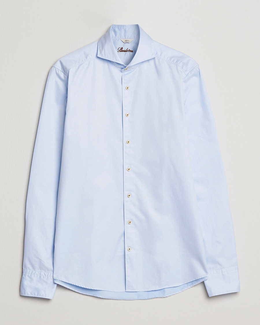 Herren | Hemden | Stenströms | Slimline Washed Cotton Shirt Light Blue