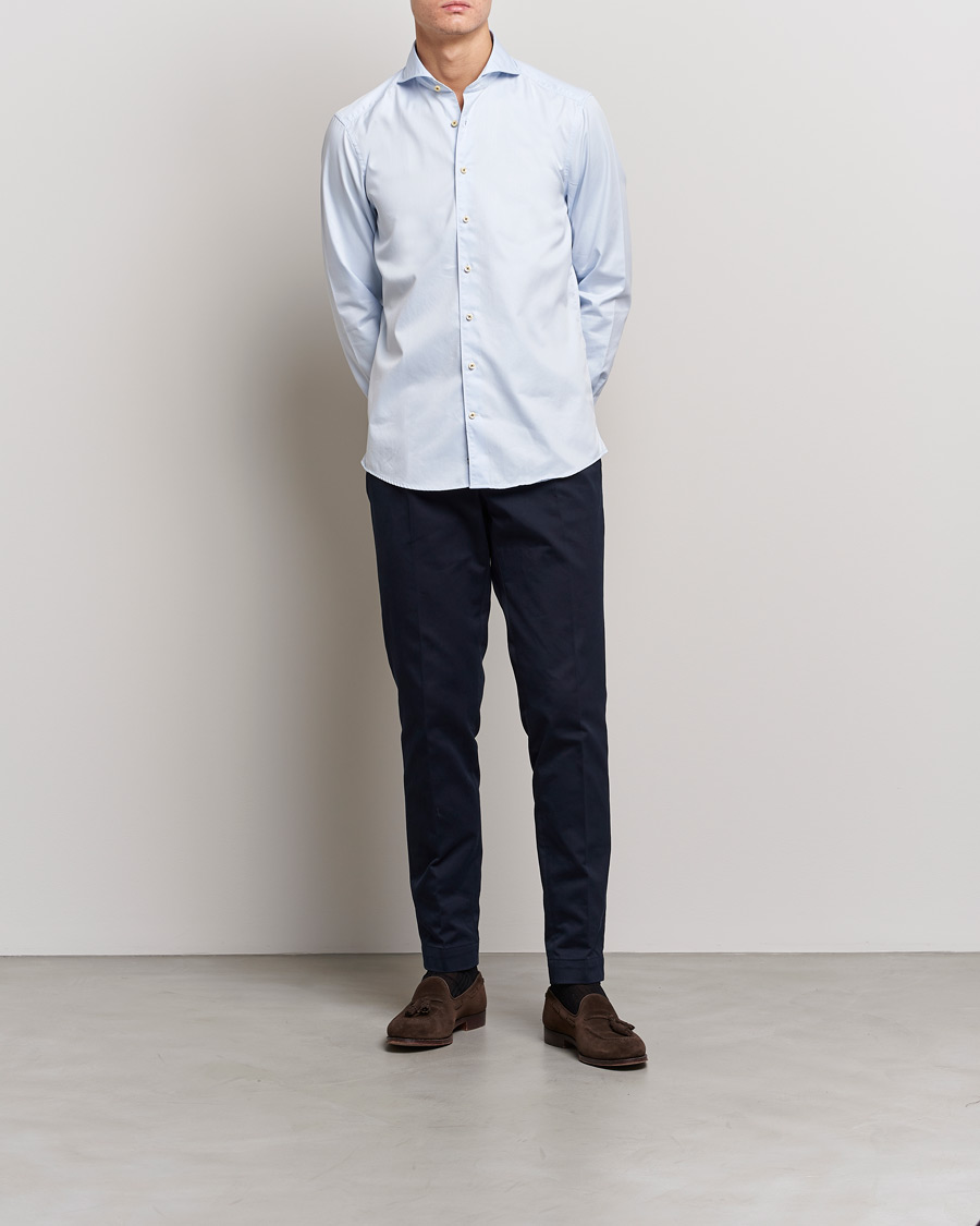 Herren | Hemden | Stenströms | Slimline Washed Cotton Shirt Light Blue