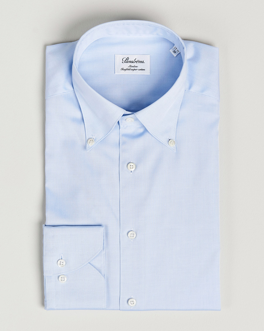 Herren | Hemden | Stenströms | Slimline Pinpoint Oxford Button Down Shirt Light Blue