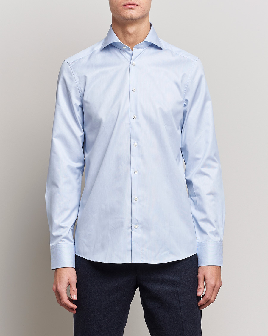 Herren |  | Stenströms | Slimline Micro Stripe Cut Away Shirt Blue