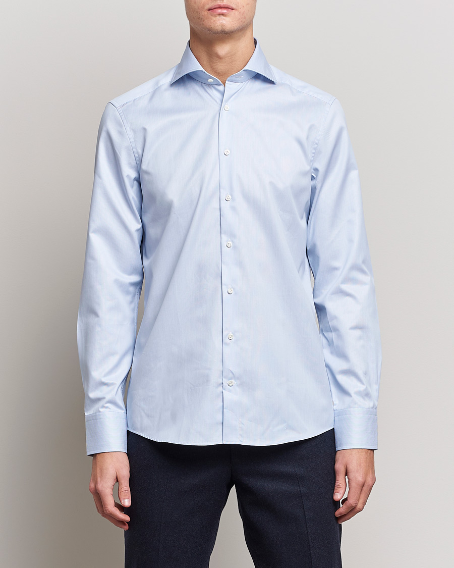 Herren | Hemden | Stenströms | Slimline Micro Stripe Cut Away Shirt Blue
