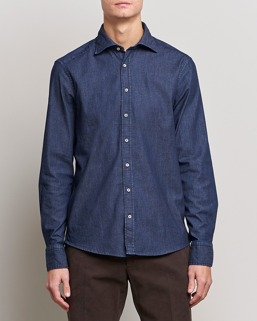 Herren | Hemden | Stenströms | Slimline Garment Washed Shirt Dark Denim