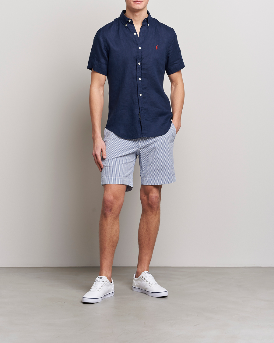 Herren | Hemden | Polo Ralph Lauren | Slim Fit Linen Short Sleeve Shirt Newport Navy