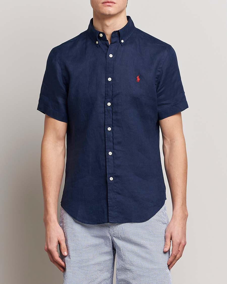 Herren | Hemden | Polo Ralph Lauren | Slim Fit Linen Short Sleeve Shirt Newport Navy
