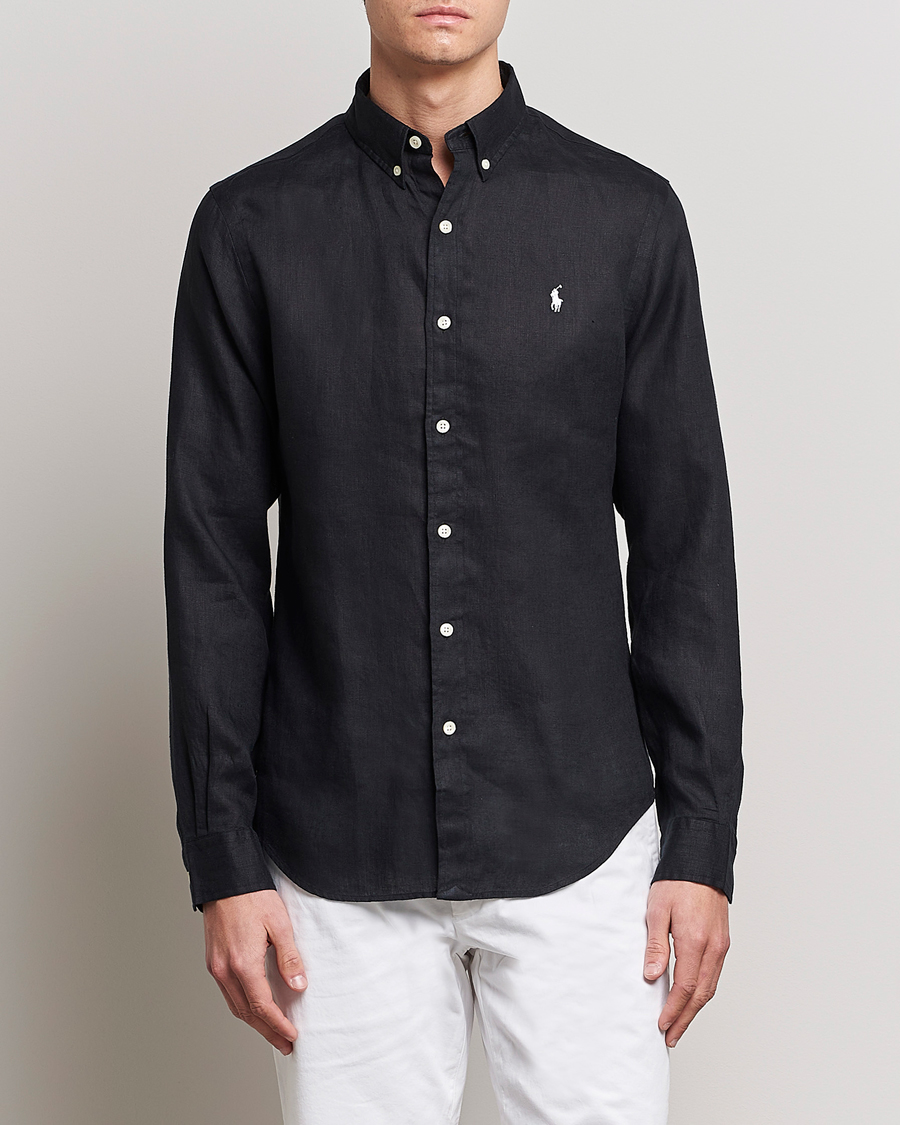 Herren | Leinenhemden | Polo Ralph Lauren | Slim Fit Linen Button Down Shirt Polo Black