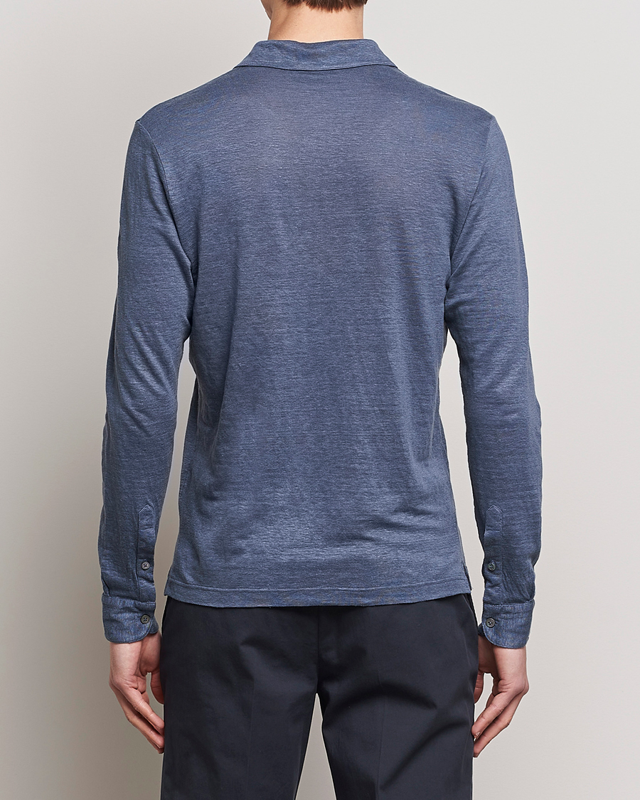 Herren | Pullover | Gran Sasso | Washed Linen Long Sleeve Polo Blue Melange