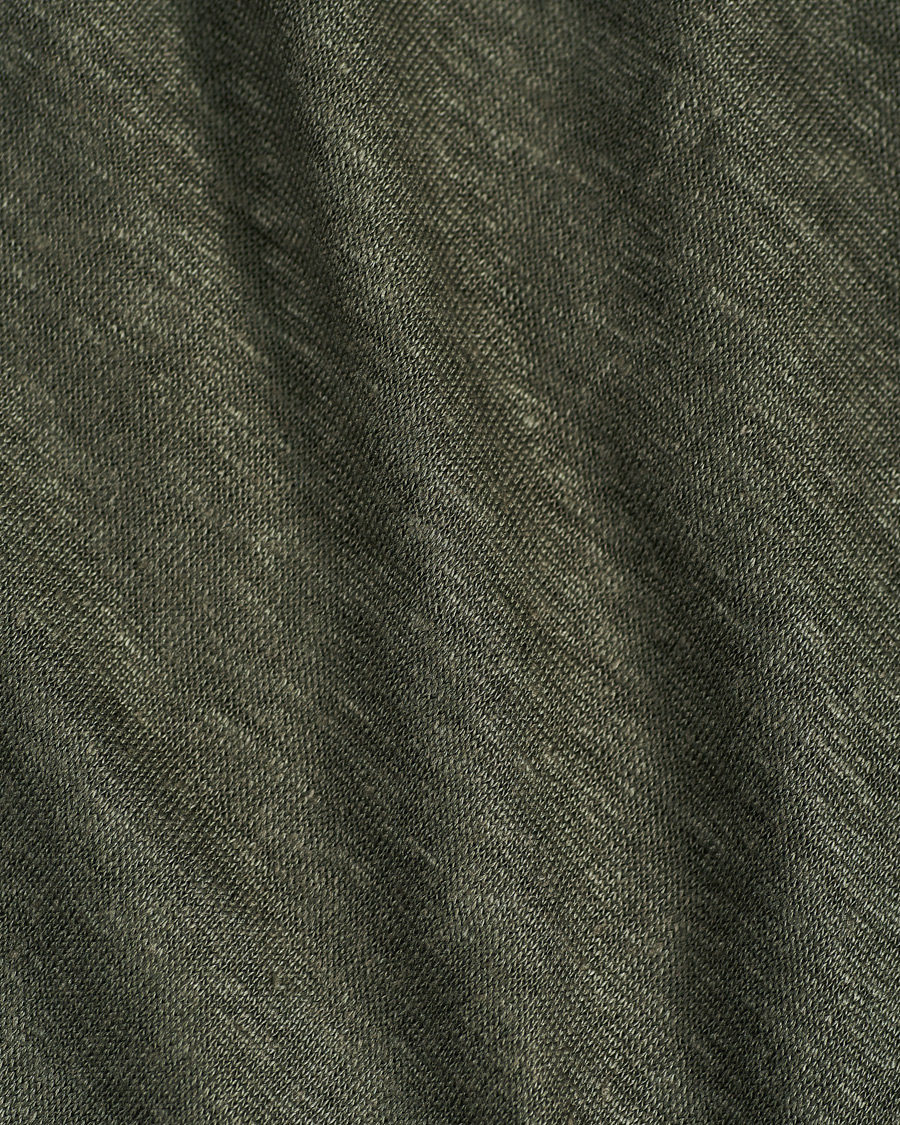 Herren | Pullover | Gran Sasso | Washed Linen Long Sleeve Polo Dark Green