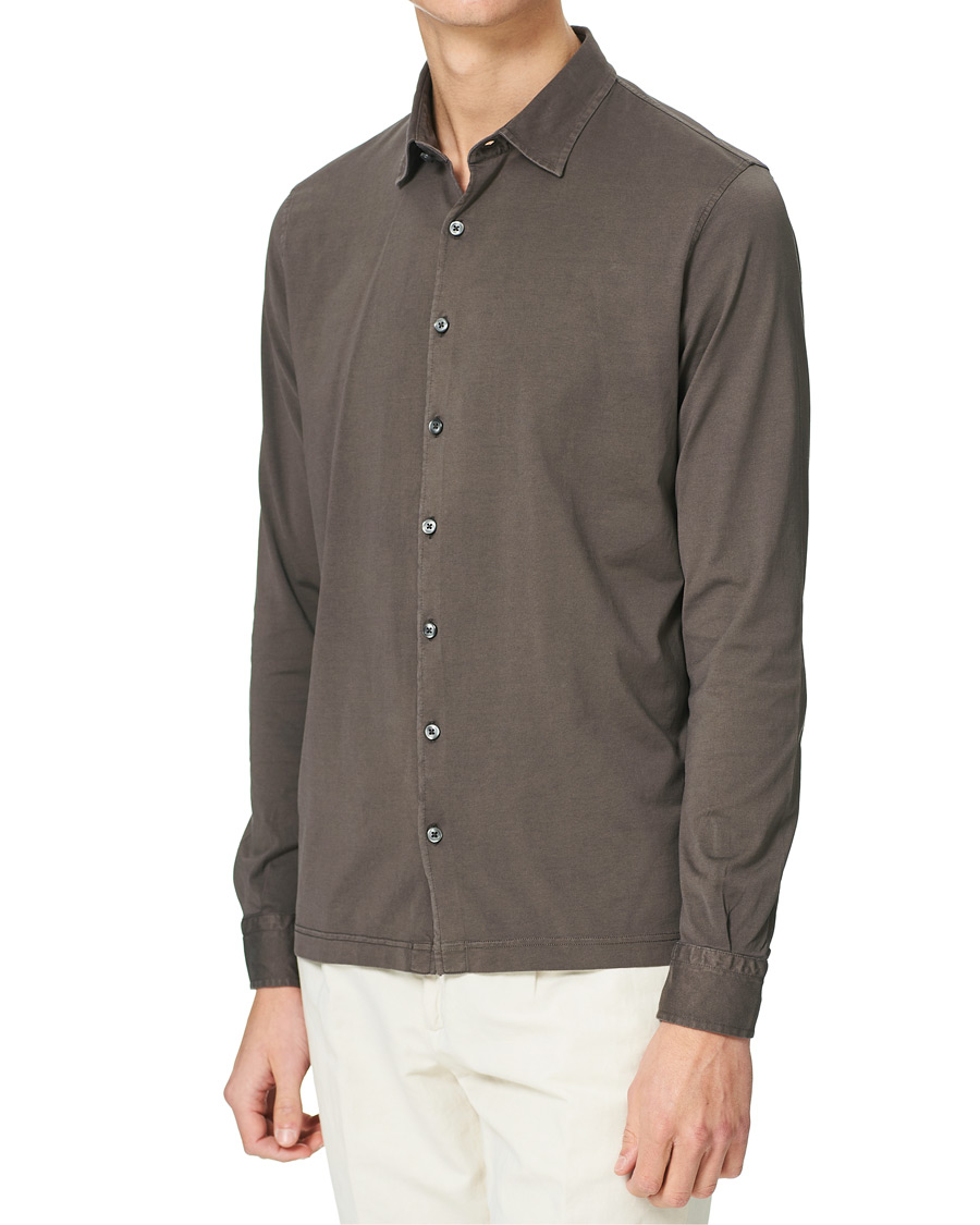 Herren | Hemden | Gran Sasso | Washed Cotton Jersey Shirt Dark Brown