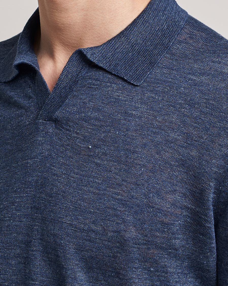 Herren | Poloshirts | Gran Sasso | Knitted Linen Polo Navy Melange