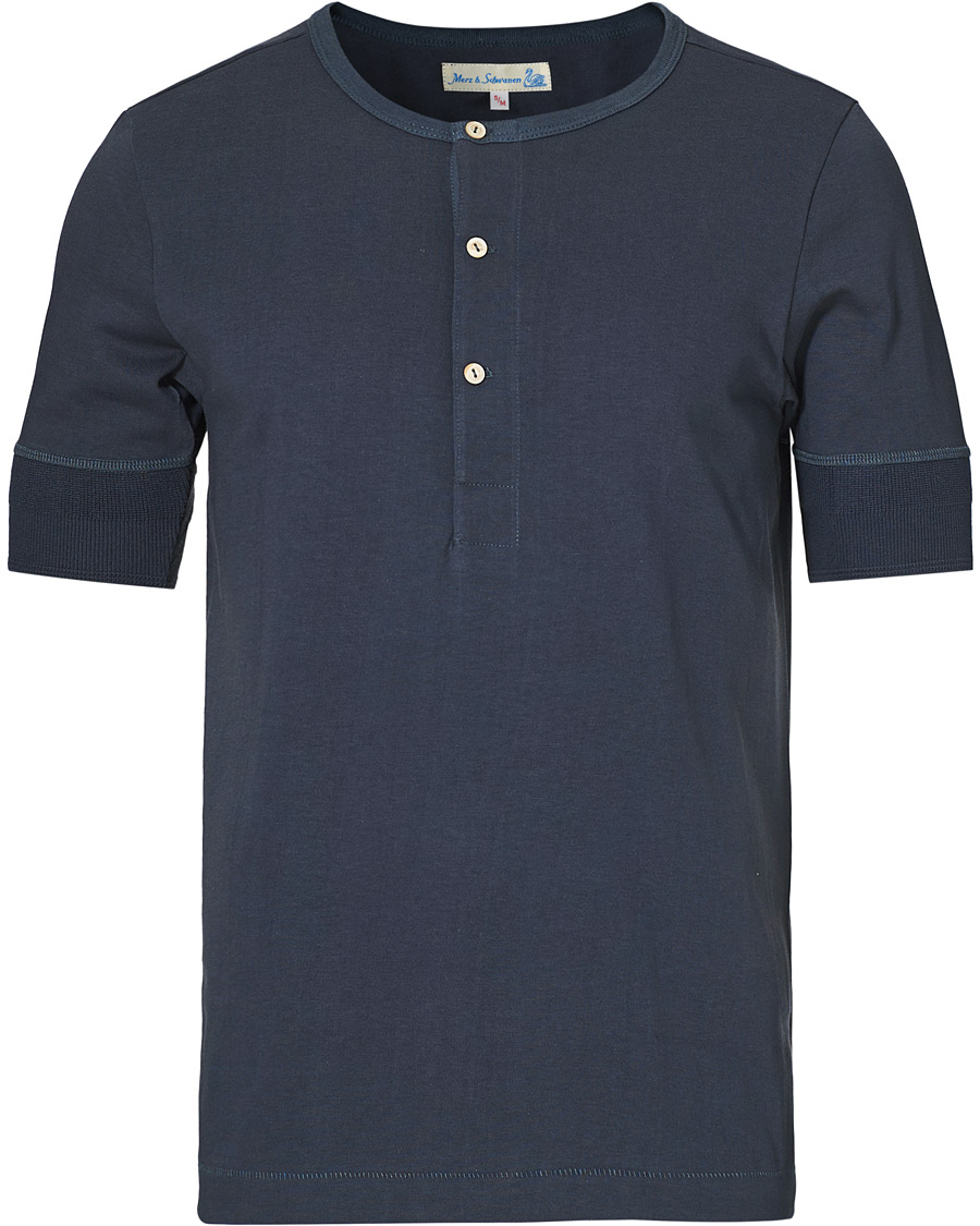 Herren | T-Shirts | Merz b. Schwanen | Short Sleeve Organic Cotton Henley Navy