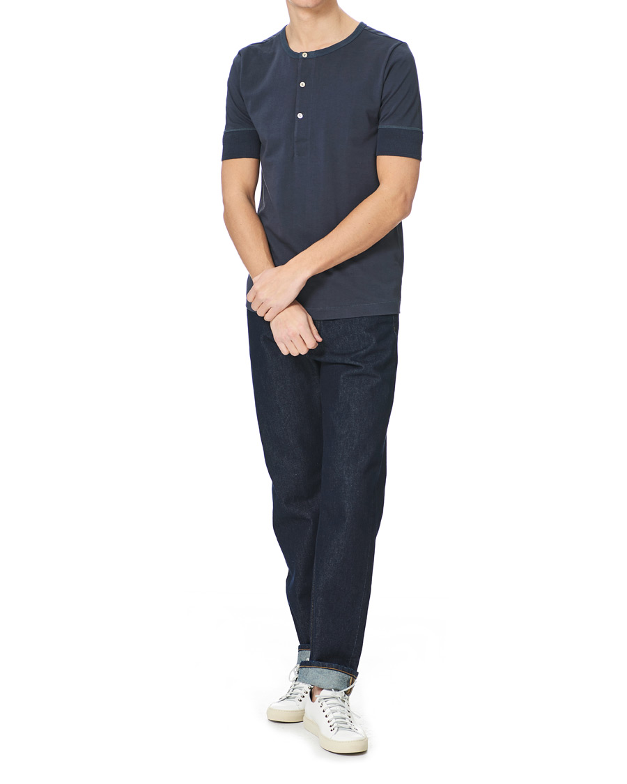 Herren | T-Shirts | Merz b. Schwanen | Short Sleeve Organic Cotton Henley Navy