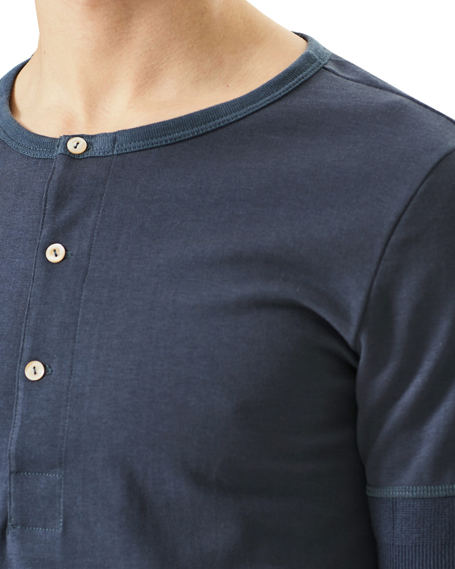 Herren | T-Shirts | Merz b. Schwanen | Short Sleeve Organic Cotton Henley Navy