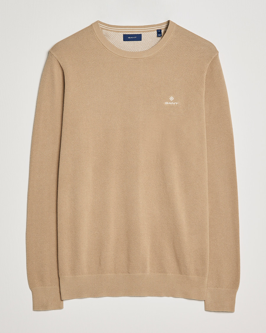 Herren | Pullover | GANT | Cotton Pique Crew Neck Pullover Dark Khaki