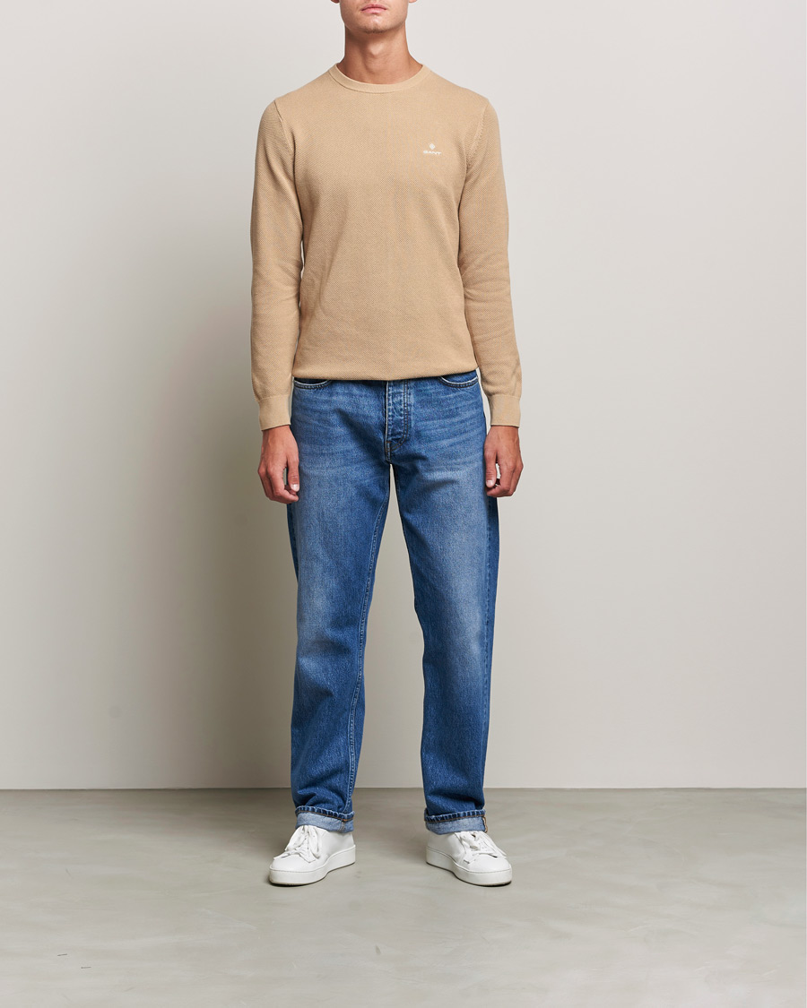 Herren | Pullover | GANT | Cotton Pique Crew Neck Pullover Dark Khaki