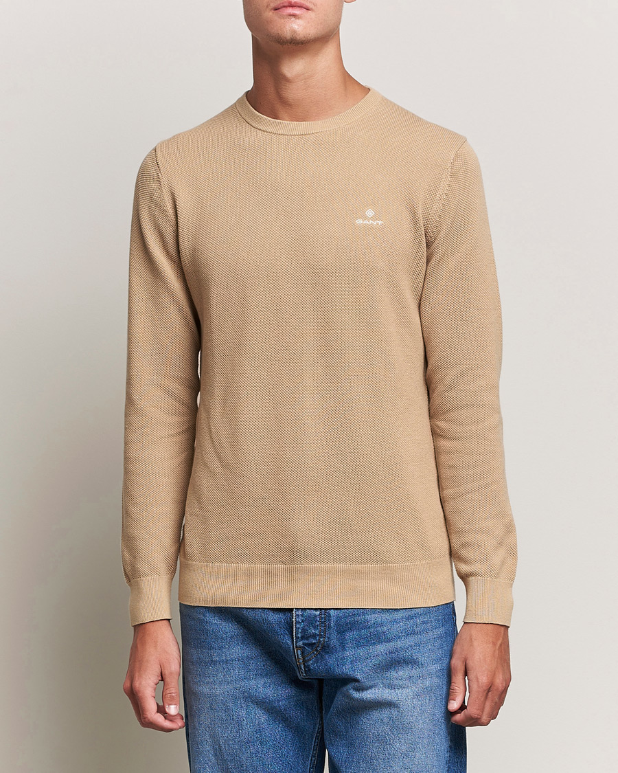 Herren | Pullover | GANT | Cotton Pique Crew Neck Pullover Dark Khaki