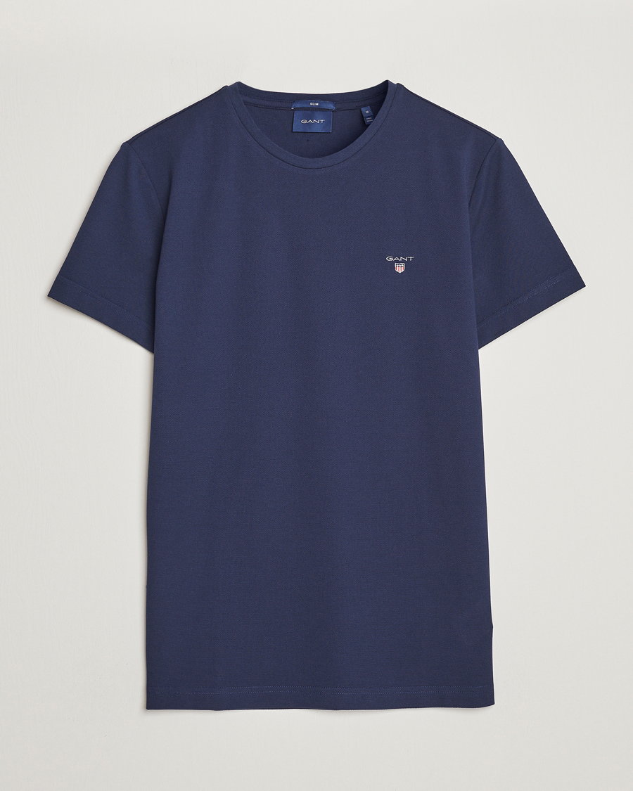 Herren | T-Shirts | GANT | Cotton Pique Crew Neck T-Shirt Evening Blue