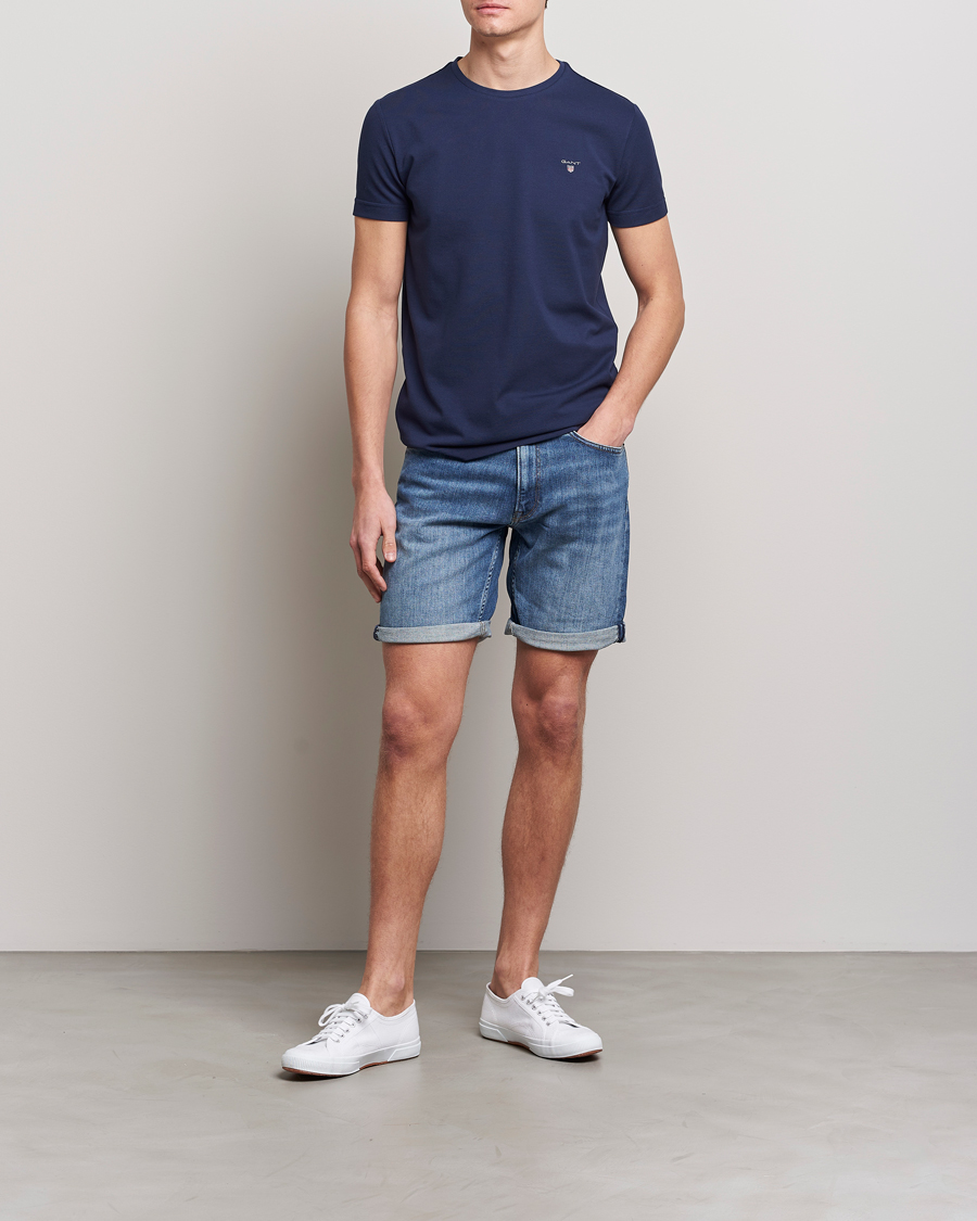 Herren | T-Shirts | GANT | Cotton Pique Crew Neck T-Shirt Evening Blue