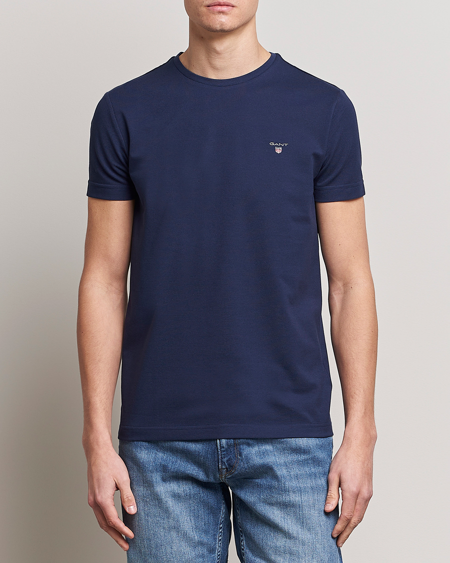 Herren | T-Shirts | GANT | Cotton Pique Crew Neck T-Shirt Evening Blue