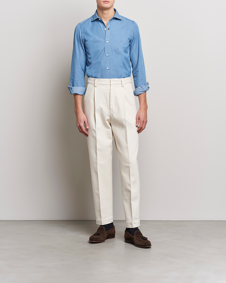 Herren | Hemden | Finamore Napoli | Milano Slim Denim Shirt Light Indigo