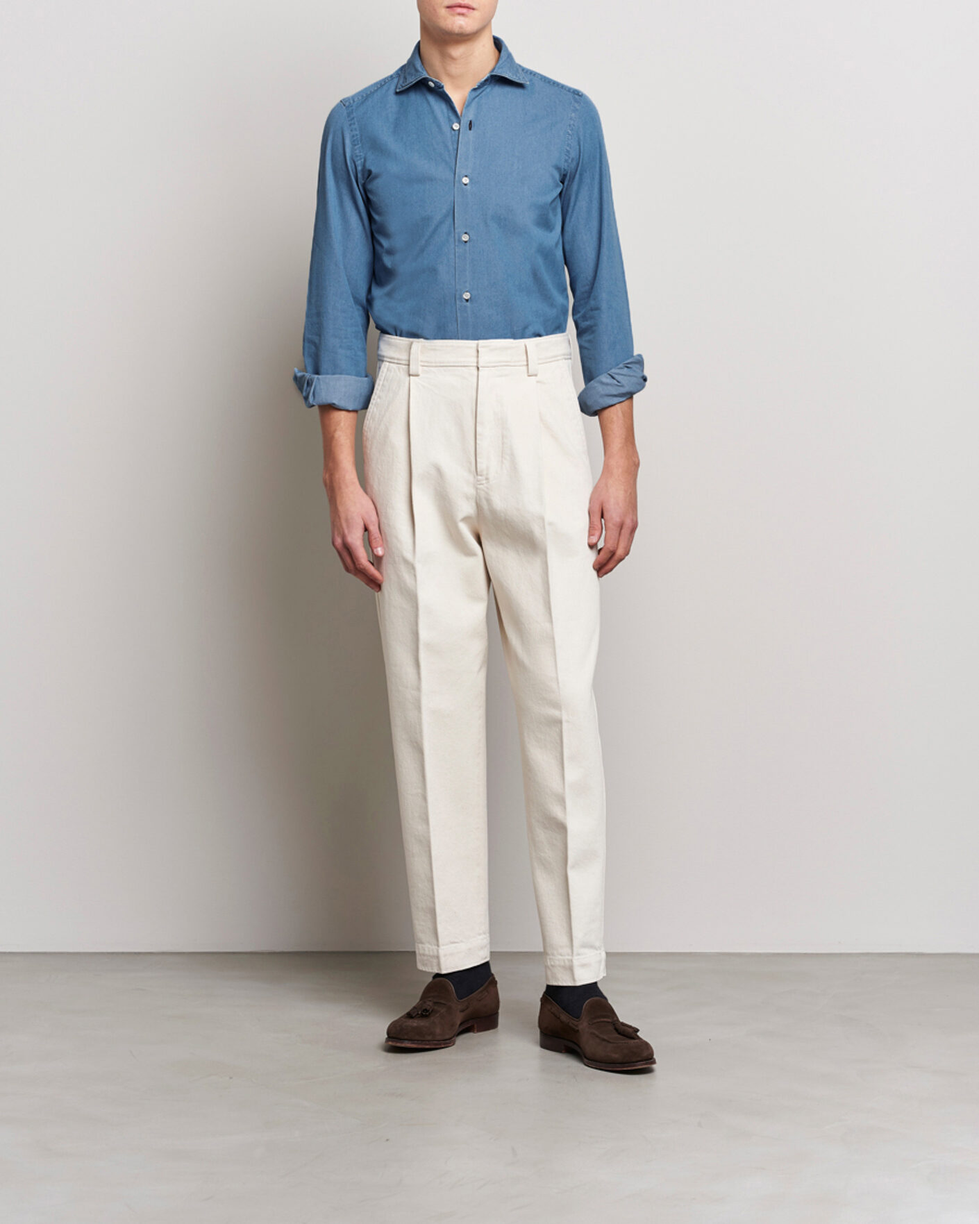 Herren | Hemden | Finamore Napoli | Milano Slim Denim Shirt Light Indigo