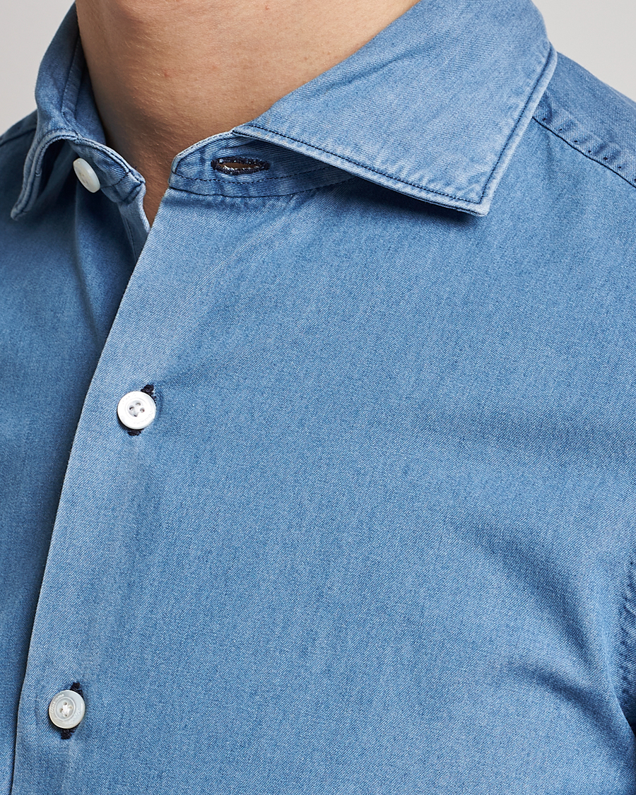 Herren | Hemden | Finamore Napoli | Milano Slim Denim Shirt Light Indigo