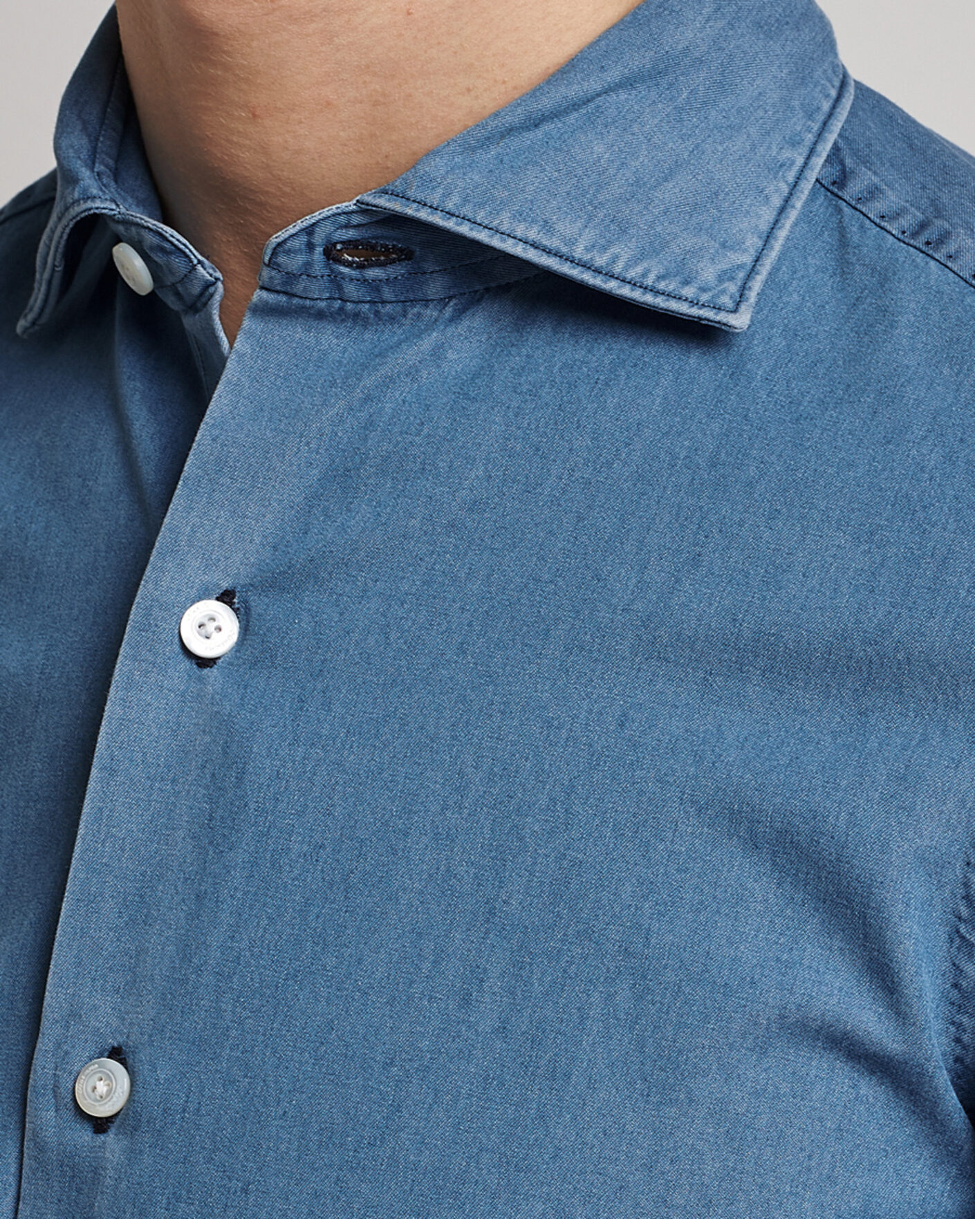 Herren | Hemden | Finamore Napoli | Milano Slim Denim Shirt Light Indigo