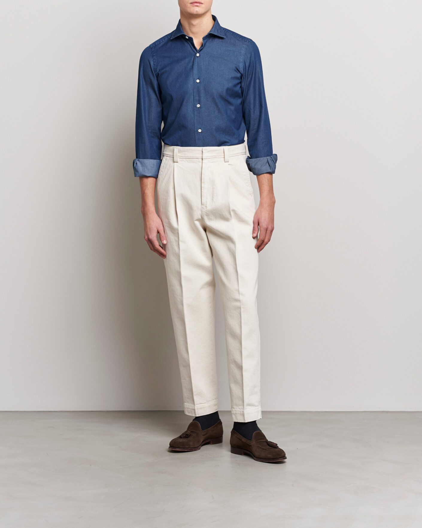 Herren | Hemden | Finamore Napoli | Milano Slim Denim Shirt Dark Indigo