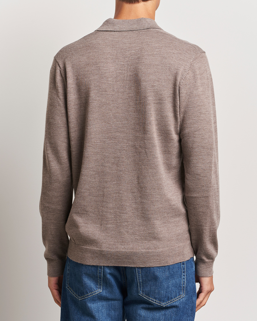 Herren | Pullover | A Day's March | Manol Open Collar Merino Polo Taupe Melange