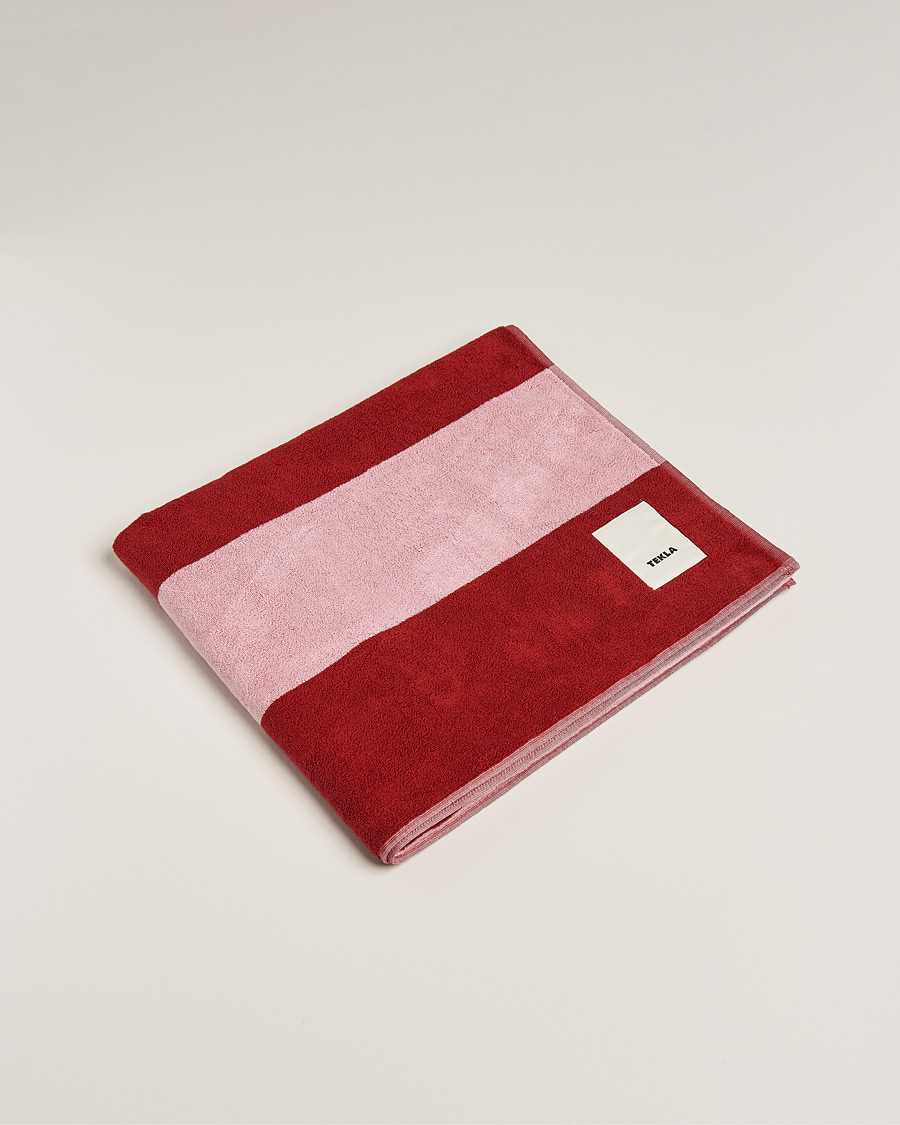 Herren | Tekla Organic Terry Beach Towel Red Block Stripes | Tekla | Organic Terry Beach Towel Red Block Stripes